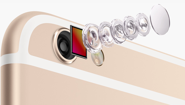 The iPhone 6 camera with its five-element lens and an improved CMOS sensor. Photo from Apple.